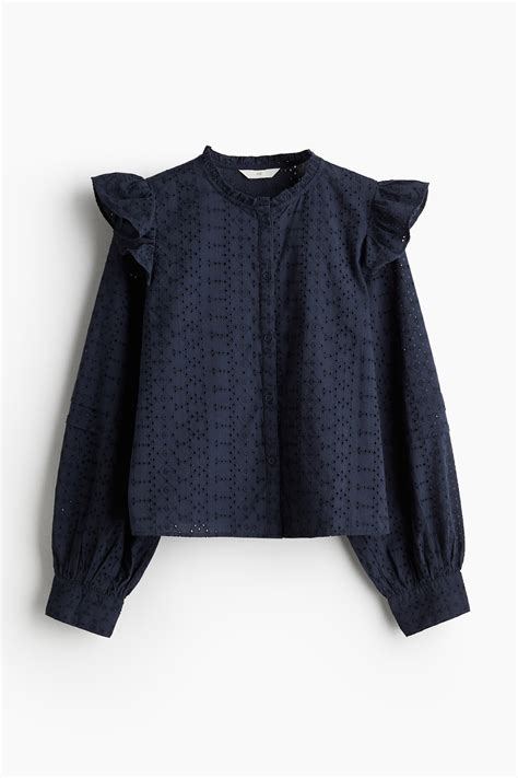 Blusa en bordado inglés - Azul marino - Ladies | H&M MX