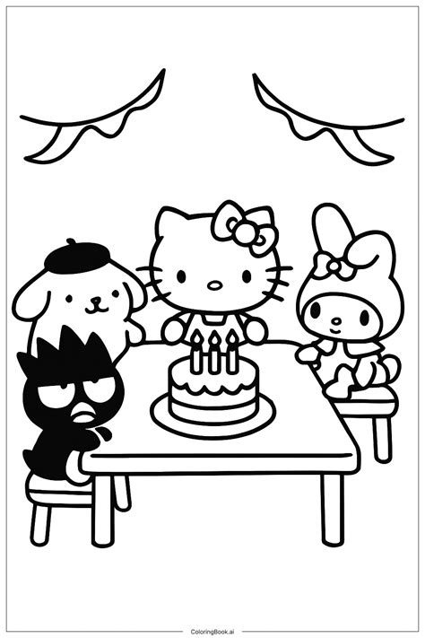 Hello Kitty And Friends Birthday Party Coloring Page (Free PDF&PNG ...