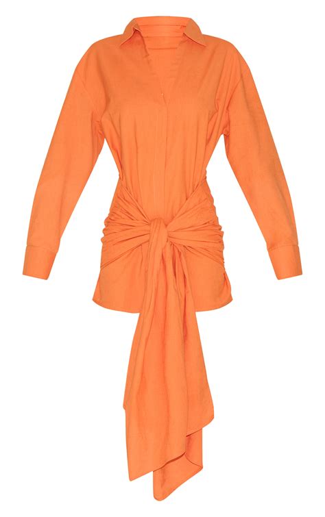 Burnt Orange Wrap Detail Shirt Dress | Dresses | PrettyLittleThing USA