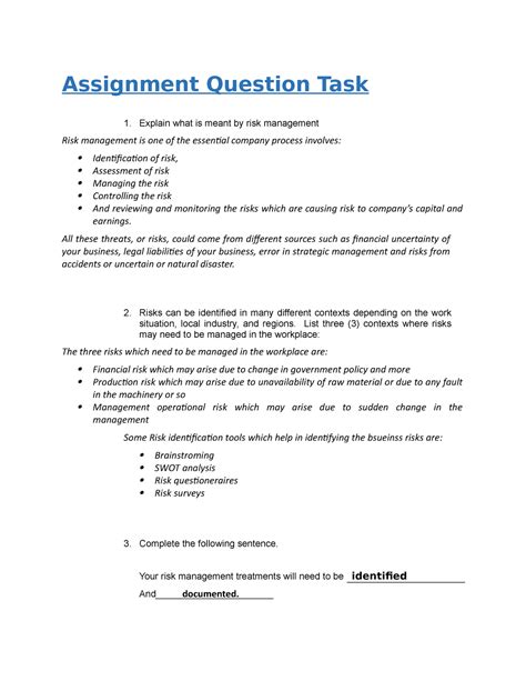 Bsbrsk 401 assignment - Assignment Question Task Explain what is meant ...