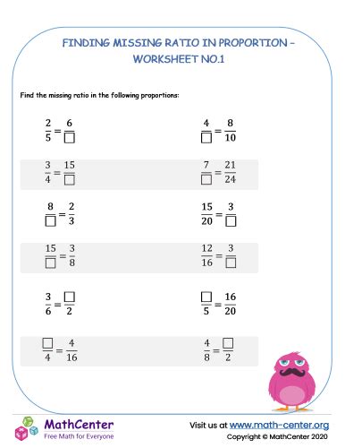 Finding missing ratio in proportion worksheet no.1 | Worksheets | Math ...