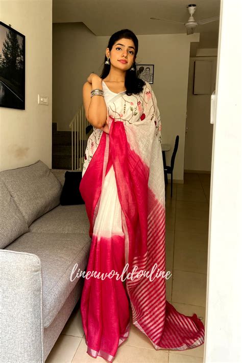 Kavya - Ombre Dye French Knot Linen Sari | Linen World