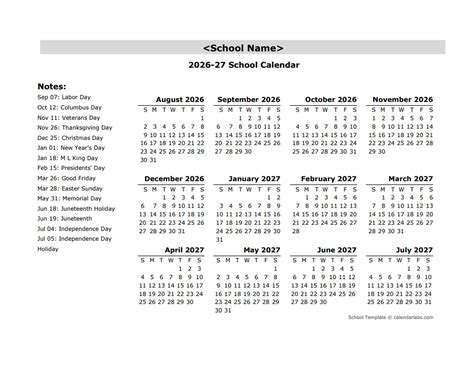 2026 Yearly School Aug-Jul Calendar With Holidays - Free Printable ...
