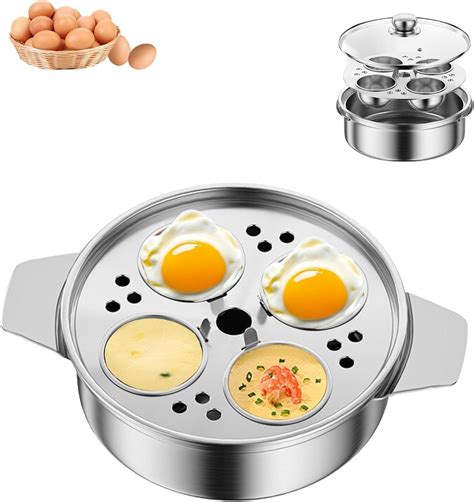 Amazon.com: Egg Poacher Pan Stainless Steel Poached Egg Maker with 4 ...