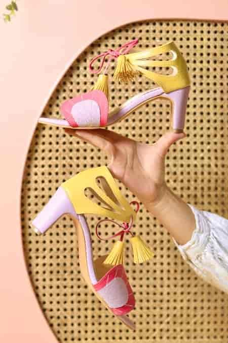 Buy Multi Color Tassels, Embroidery Lisbon Block Heels by House Of ...