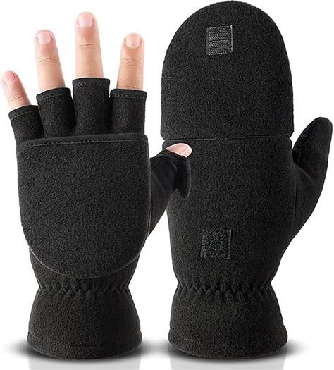 Winter Gloves Fingerless Convertible Mittens Thermal Polar Fleece ...