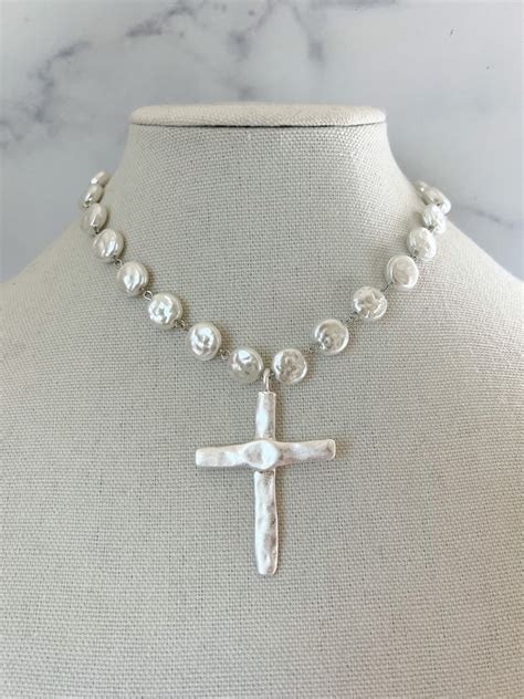 Pearl Cross Necklace Vintage Porcelain Glass Pearl Pearl - Etsy