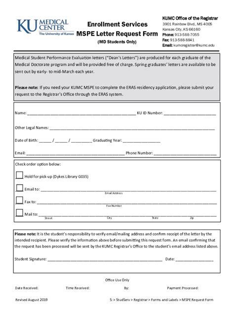 Fillable Online Enrollment Services MSPE Letter Request Form Fax Email ...