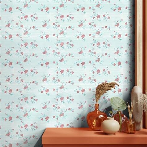 Asian Paints EzyCR8 P&S Floral Red on Blue | Self Adhesive Wallpaper ...