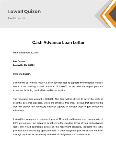 Cash Advance Letter Sample Free Loan Agreement Templates (10) PDF