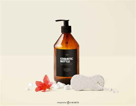 Amber Pump Bottle Mockup Composition PSD Editable Template