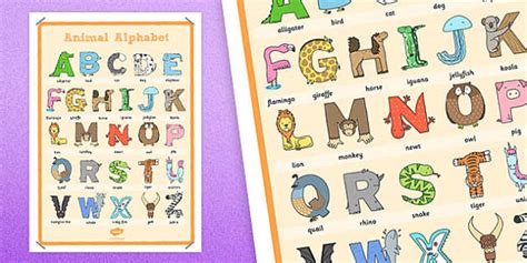 Animal Alphabet Large Display Poster with Words