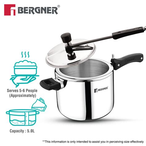 Argent Tri-Ply 18/8 Stainless Steel Inner Lid 5L Pressure Cooker