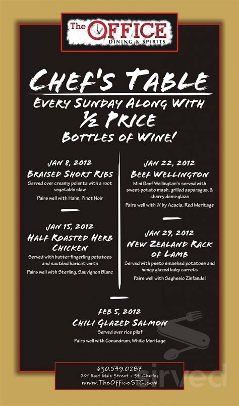 The Office menu in St. Charles, Illinois, USA