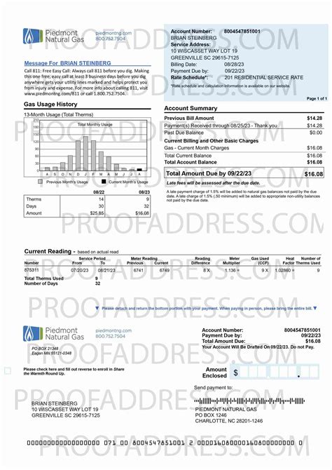 Order Editing utility bill PIEDMONT NATURAL GAS Instant Delivery Custom ...