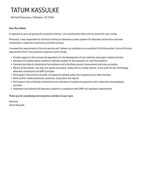 Analytical Chemist Cover Letter | Velvet Jobs