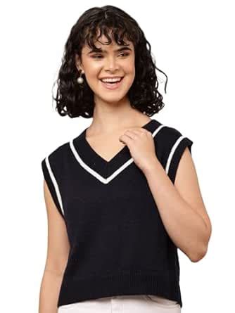 Buy NOBARR Women's Cotton with V-Neck Sleeveless Dark Blue Sweater Vest ...