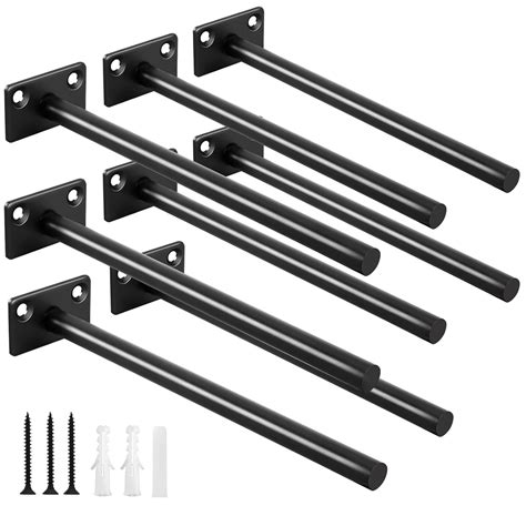 8 Pcs 8" Black Solid Steel Floating Shelf Bracket Blind Shelf Supports ...