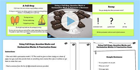 Punctuation and Grammar for Grade 1 | Lesson Pack