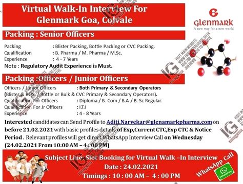 Glenmark Pharma Interview in 2021 February 24th for B.sc M.sc B.Pharm M ...