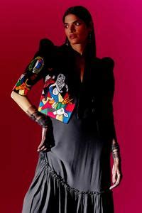 Buy Black Crepe Beads, Embroidery Collared Ganesha Applique Jacket And ...