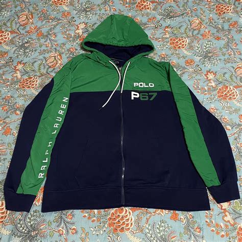 Polo Ralph Lauren Men's Navy and Green Hoodie | Depop