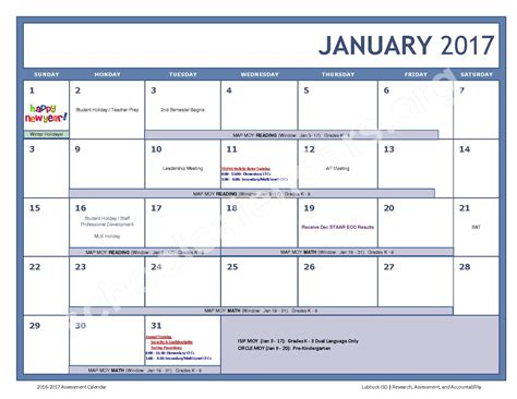 2016 - 2017 LISD Testing Calendar | Lubbock Independent School District ...