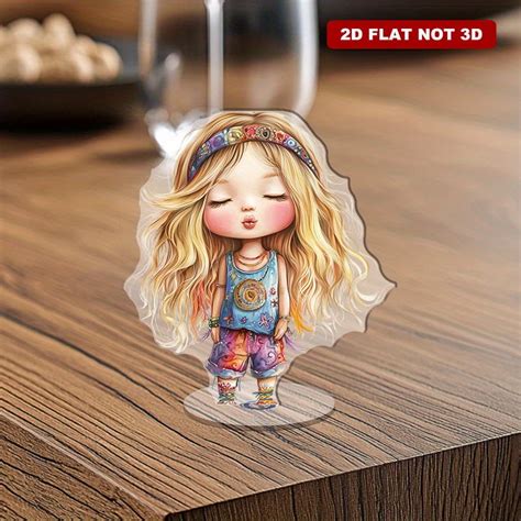 A rotating acrylic piece featuring an adorable chibi hippie girl with ...