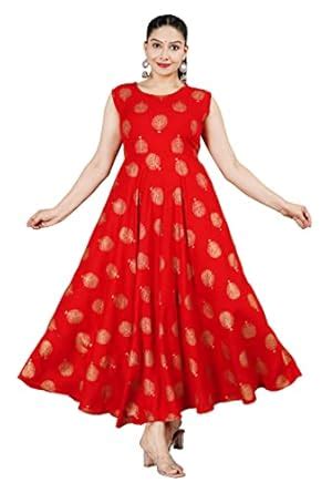 Buy STRICKLIN Women Rayon Relaxed Fit Round Neck Printed Flared ...