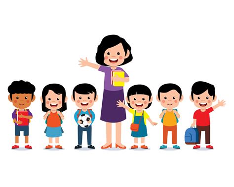 Happy teacher with cute kids smiling together 1937317 Vector Art at ...