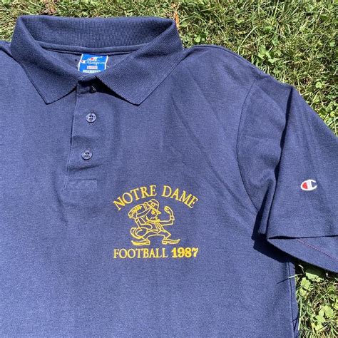 Vintage Champion Notre Dame Polo Shirt Navy 1987... - Depop
