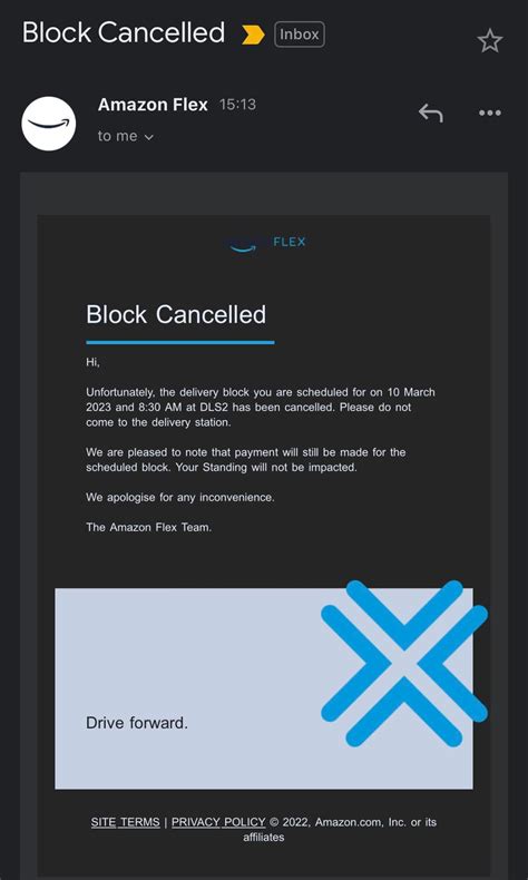 Email stating my block has been cancelled, still getting paid for it ...
