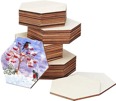 Alvika - 4 Inch Hexagon Shape Wooden MDF Coasters for DIY Art & Craft ...