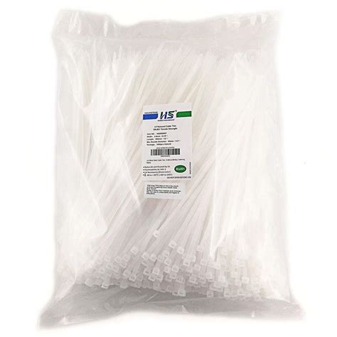 Buy HS White Nylon Cable Ties 12 Inch Zip Ties (1000 Pack) 50 LBS Clear ...