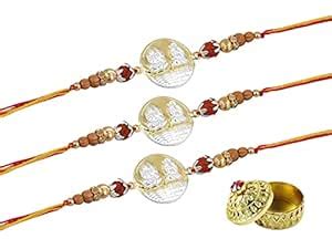 GoldGiftIdeas Pure 999 Silver Laxmi Ganesha Rakhi for Brother (Set of 3 ...
