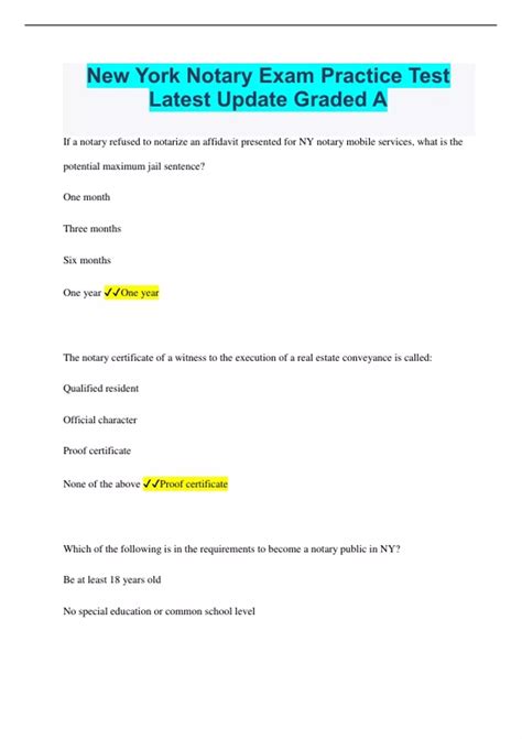 New York Notary Exam Practice Test Latest Update Graded A - New York ...