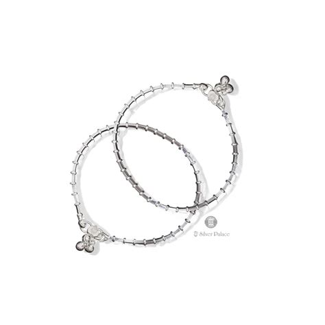 925 Sterling Silver Plain And Beads Design Anklets For Girls - Silver ...