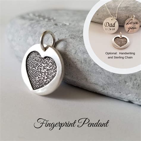 Sterling Silver Fingerprint Heart Necklace: Personalized Memorial Gift ...