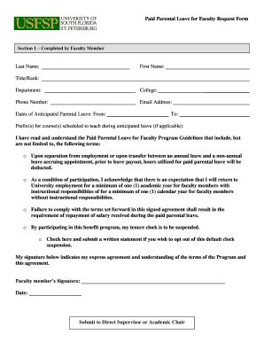Fillable Online usfsp Paid Parental Leave for Faculty Request Form ...