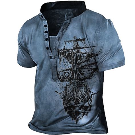 Men's T shirt Tee Henley Shirt Tee Graphic Rudder Henley Blue Purple ...