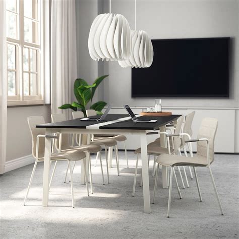 MITTZON conference table, black stained ash veneer/white, 120x108x75 cm ...
