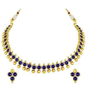 Buy Peora Gold Plated Green Choker Necklace with Stud Earrings for ...