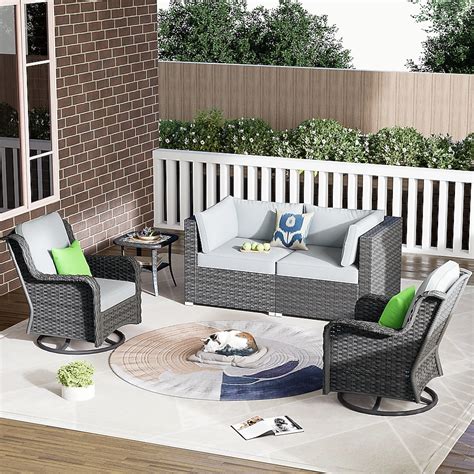 XIZZI Sunrise 4-Piece Rattan Patio Conversation Set with Gray Cushions ...