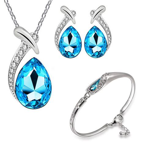 Om Jewells Valentine Gift Rhodium Plated Crystal Jewellery Combo Drop ...