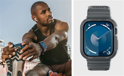 Spigen Rugged Armor Pro for Apple Watch SE3 Series 44mm Case with Strap ...