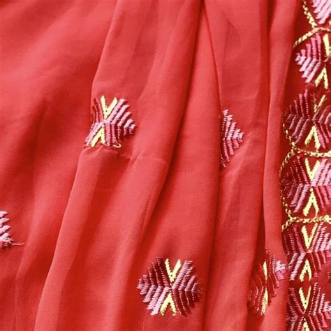 Phulkari Saree Traditional Jaal Embroidery Georgette - Peach pink – Phulari