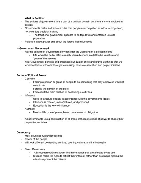 Polisci 1AA3 Polisci Lectures - What is Politics The actions of government, are a part of a ...