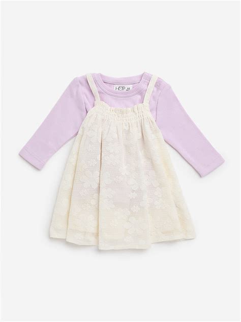 Buy HOP Baby Off-White Floral Design Pinafore and T-Shirt Set from Westside