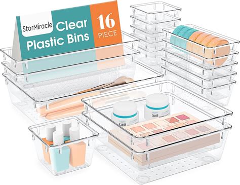 Amazon.com: 25 PCS Clear Plastic Drawer Organizers Set, 4 Sizes Clear ...