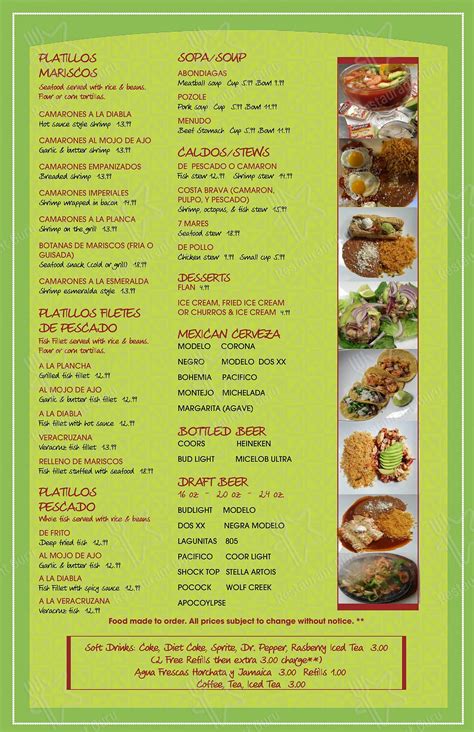 Menu at La Esmeralda Mexican and Seafood Restaurant, Santa Clarita